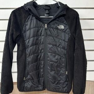 The North Face girls size large, black fleece hooded‎ zip up jacket